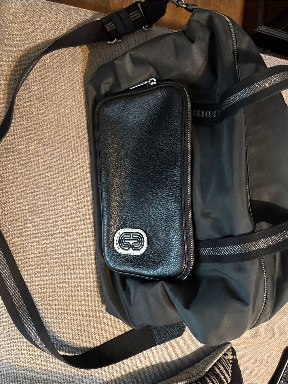 Coach Black Travel Duffel with Detachable Pebbled Pouch